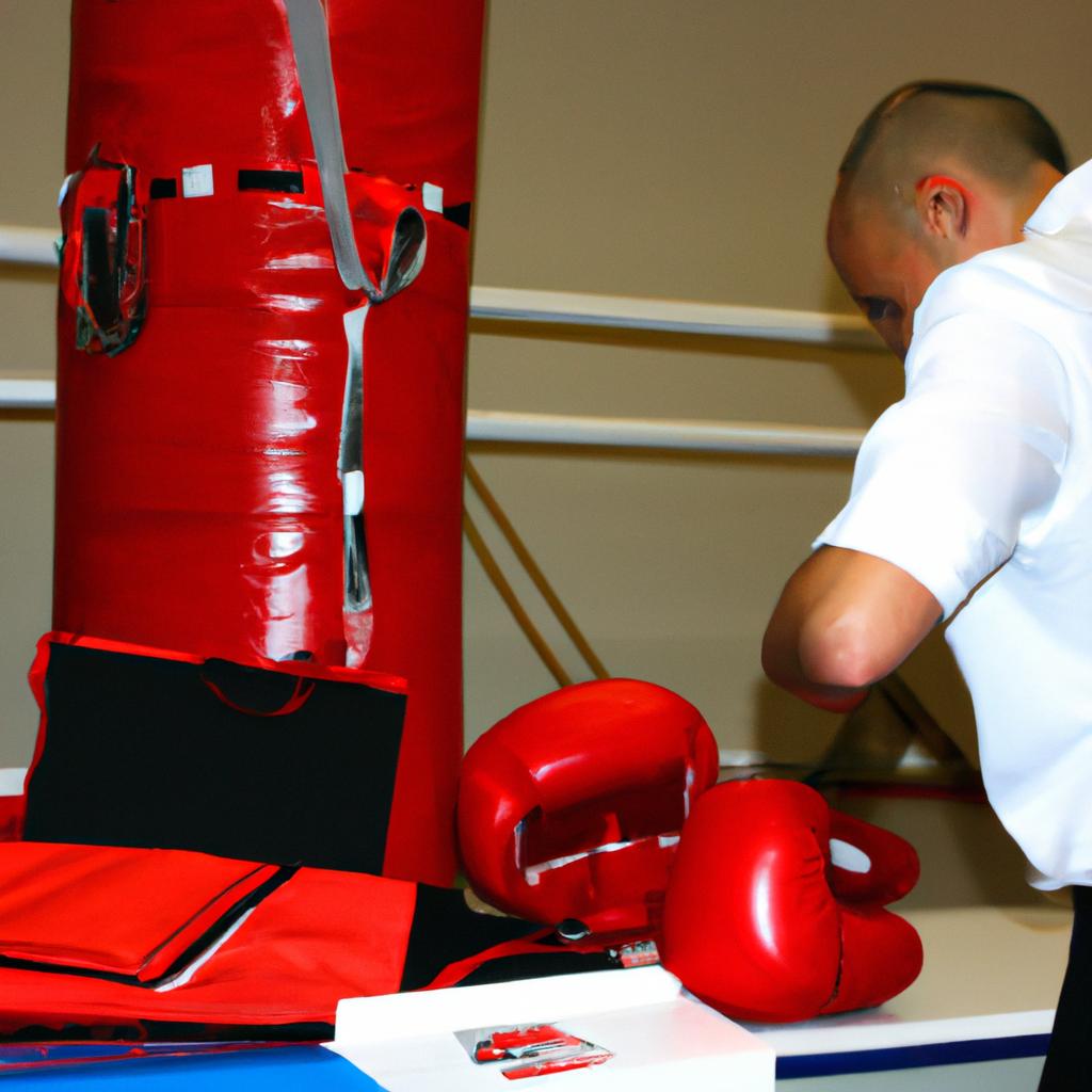 Official inspecting boxing equipment