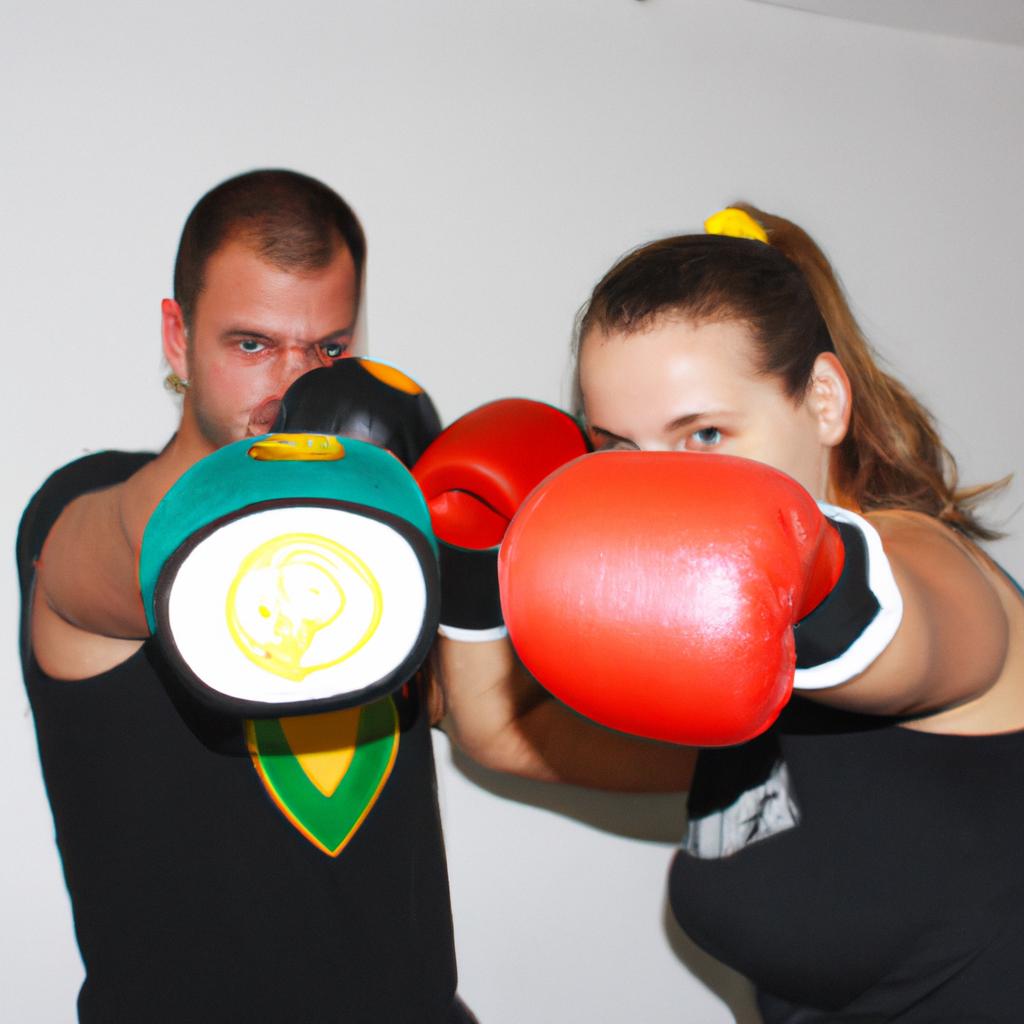 Man and woman boxing together