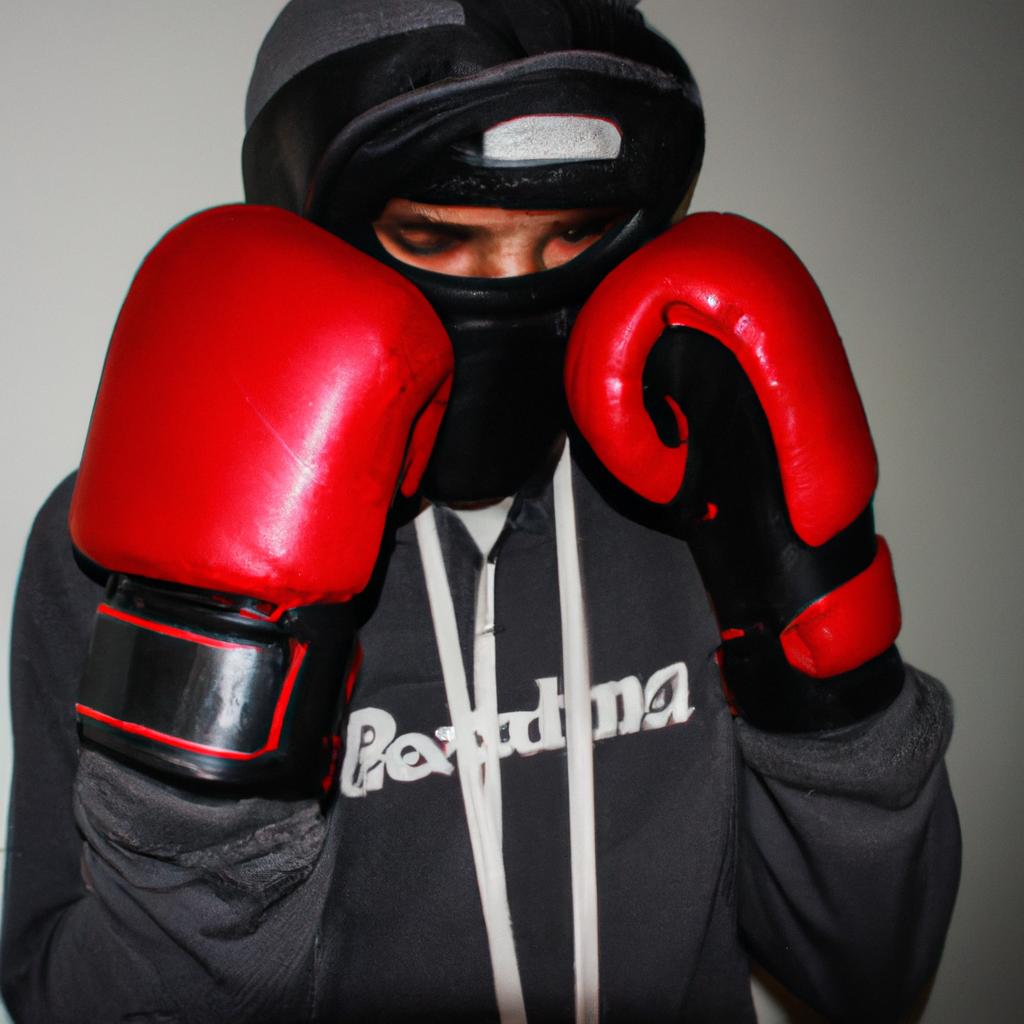Person wearing boxing protective gear