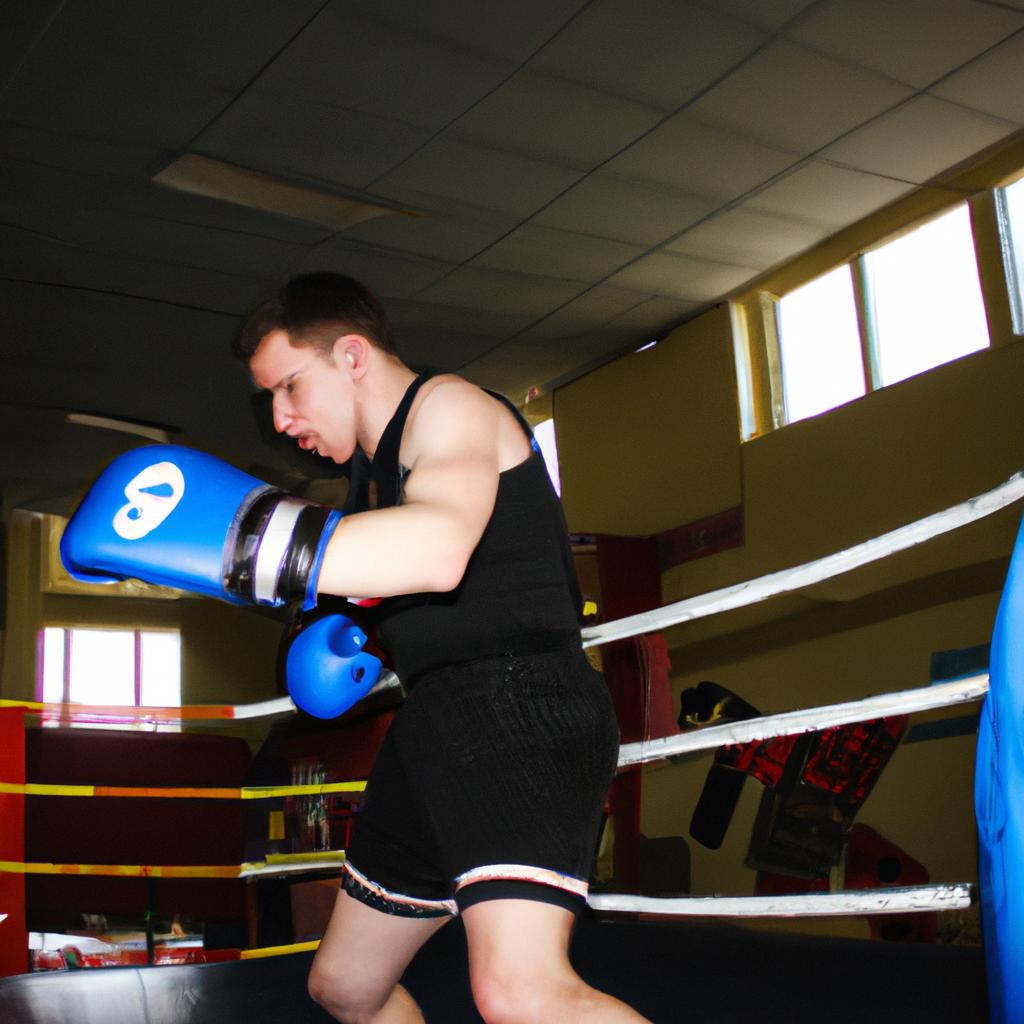 Boxer training in the ring